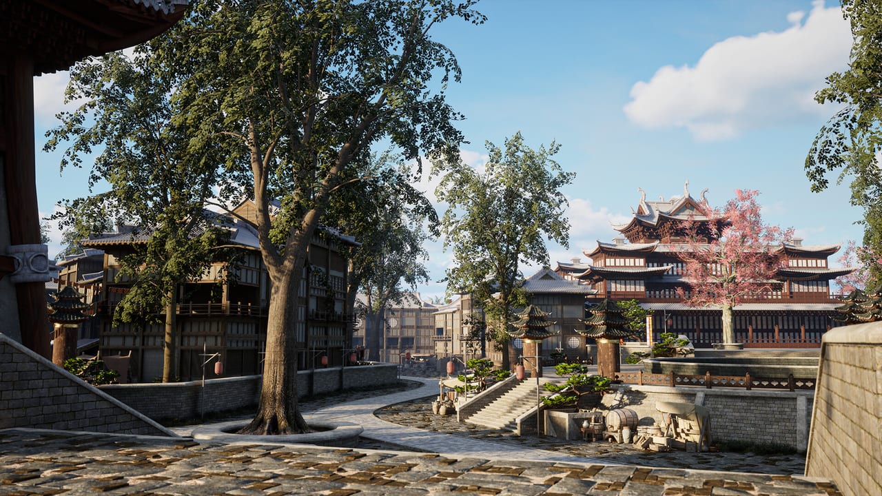 Epitome screenshot: riders approaching a walled city at dusk
